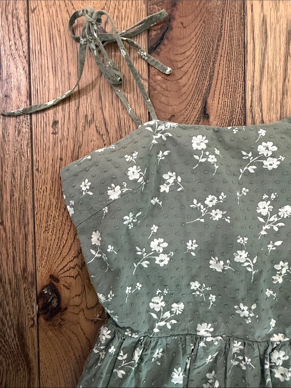 Altar'd State Olive Green Floral Tiered Sundress with White Print
